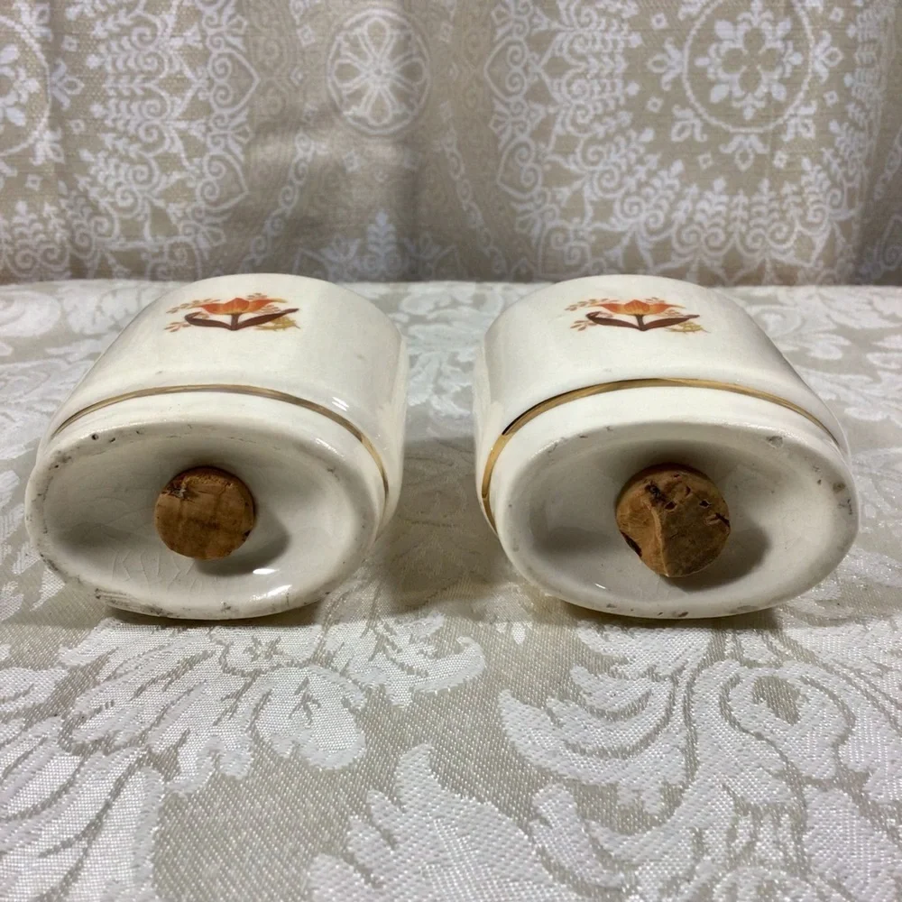Vintage Ceramic Orange Flower Gold Gilt Salt and Pepper Shakers